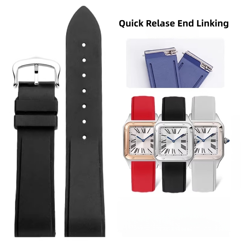Cartier Watch Santos - 15.5mm 17.5mm FKM Watch Strap Fit